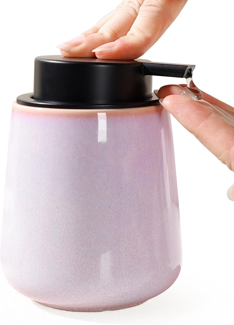 INGOFIN Ceramic Lotion Dispenser - 12 oz Hand Soap Dispenser Bathroom, Modern Liquid Dispenser with Pump, Refillable Dish Soap Bottle for Kitchen -Purple and Pink - Image 1